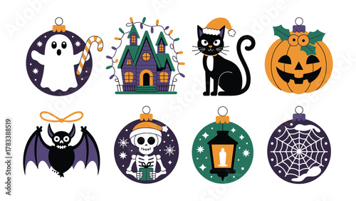 Festive Halloween Ornaments: A vibrant collection of decorative ornaments featuring classic Halloween motifs, perfect for seasonal celebrations and adding a touch of spooky fun.