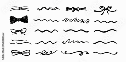 다양한 리본과 장식선이 포함된 손으로 그린 벡터 그래픽 모음