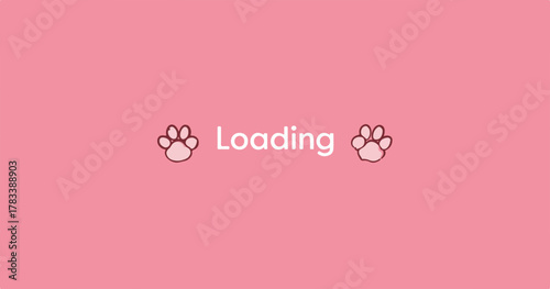 귀여운 핑크색 배경에 발자국 모양 아이콘과 함께 로딩 중이라는 텍스트가 표시됩니다.