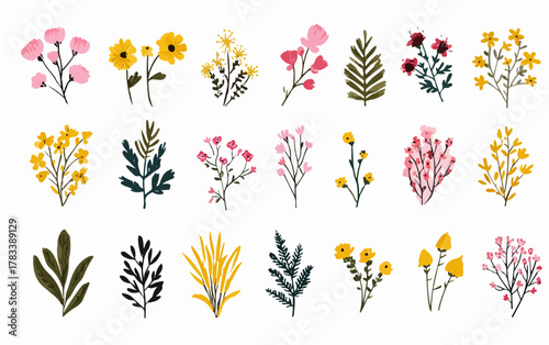 다양한 종류의 아름다운 꽃과 식물 일러스트가 모여 있는 벡터 이미지