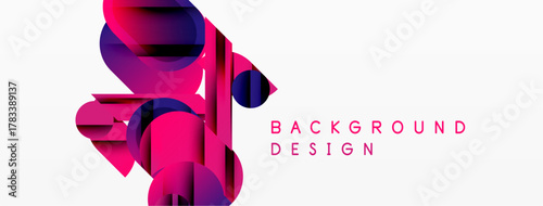 Abstract geometric shapes, pinks, purples, blues create dynamic composition. Modern design element for backgrounds, presentations.