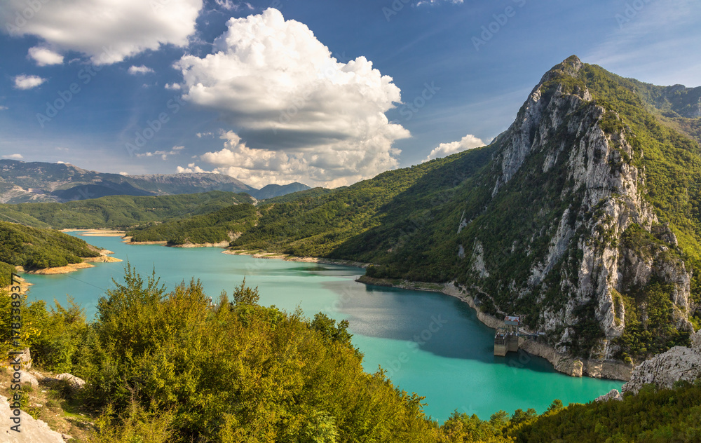 Obraz premium View of Bovilla Lake in Albania