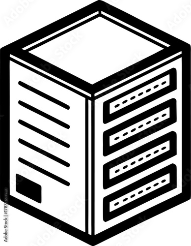 3d rendered illustration of a computer server line art vector icon black and white , white background