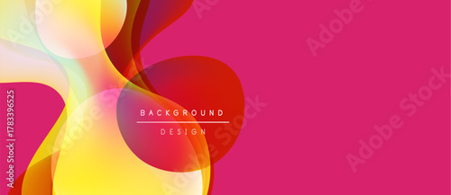 Abstract vibrant shapes overlap. Pink dominates right side, yellow and orange left. Text reads background design. Modern, dynamic composition.