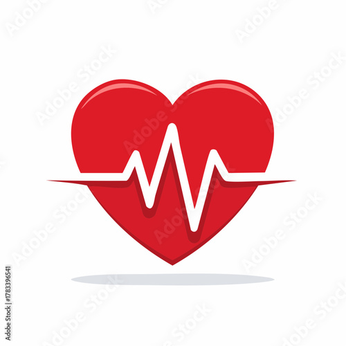 Red heart symbol with white heartbeat waveform health and wellness concept
