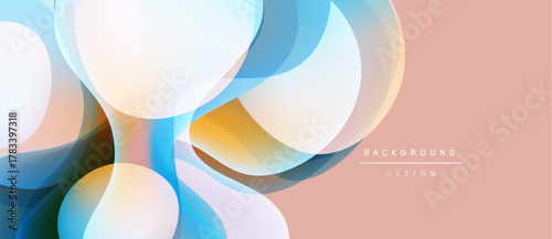 Abstract fluid shapes overlap, creating dynamic composition. Soft colors blend, forming modern background design. Peach tones dominate.