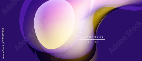 Abstract fluid shapes, purple hues dominate design. Soft gradients create dynamic visual effect. Modern background element.