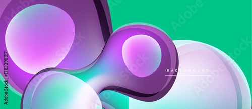 Abstract fluid shapes, vibrant colors, dynamic composition. Purple, teal hues create modern visual impact. Smooth gradients present depth.