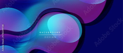 Abstract fluid shapes, vibrant blues, purples create dynamic background. Modern design, smooth gradients offer visual interest.