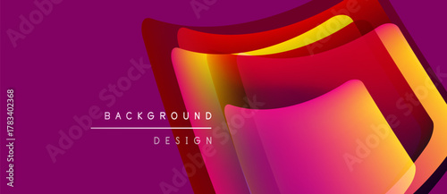 Abstract layers create vibrant, dynamic composition. Purple, red, yellow hues blend seamlessly. Modern design element for backgrounds.