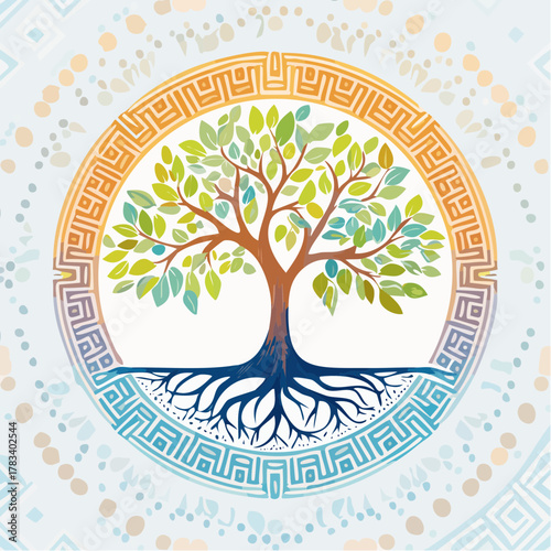Tree of life artwork depicting roots branches and leafy canopy