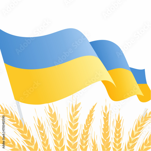 Ukrainian flag with wheat stalks symbol representing harvest and national identity