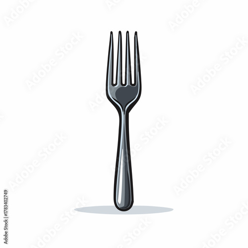 Vector illustration of a stainless steel fork with shadow on white background