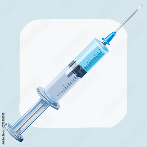 Vector illustration of a syringe with blue liquid against a light background