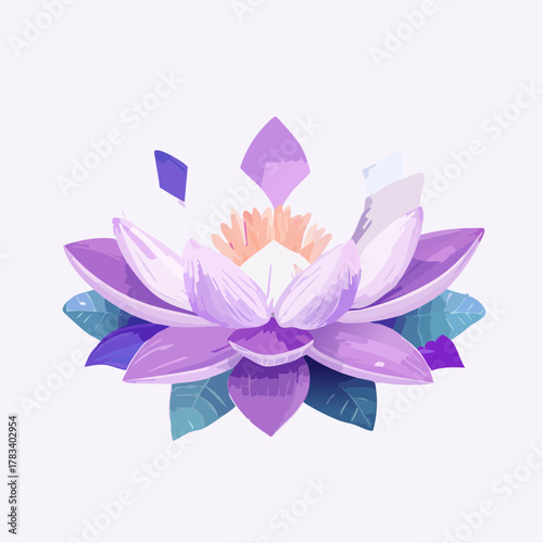 Vibrant illustration of a lotus flower with detailed petals and leaves