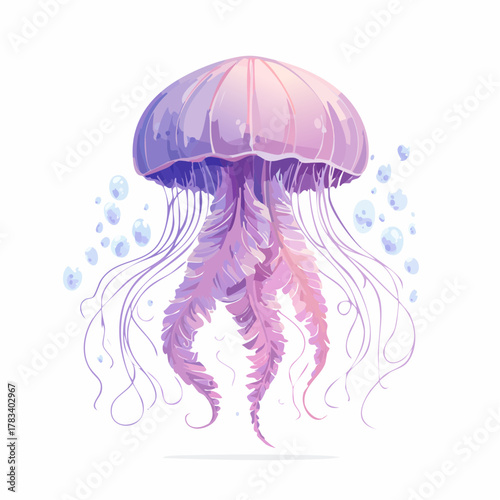 Vibrant illustration of a purple jellyfish with long tentacles aquatic theme