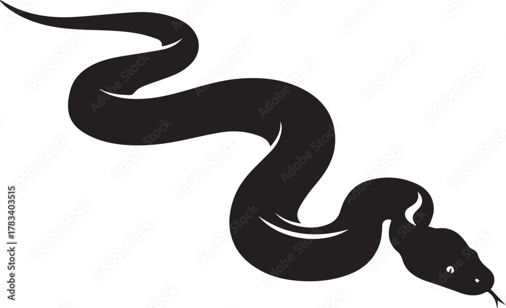 Fototapeta premium Silhouette of a black snake with a forked tongue extended gracefully slithering