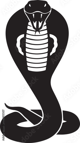 Fierce cobra snake graphic silhouette reptile with hood raised ready to strike