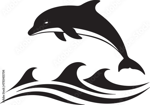 Majestic dolphin leaping joyfully through stylized ocean waves