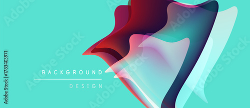 Abstract flowing shapes, vibrant colors, turquoise background. Modern design element, dynamic composition, smooth gradients.