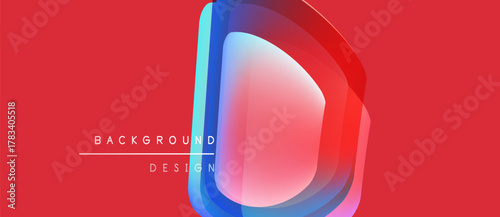 Abstract letter design. Red background features layered blue shapes forming D. Text reads background design. Modern, vibrant composition.