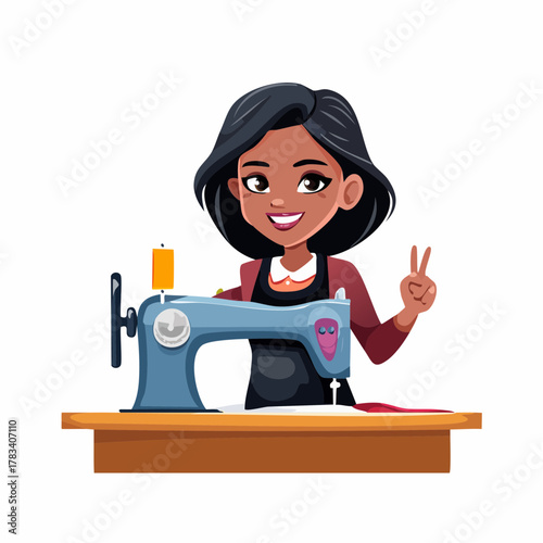 Woman sewing with machine illustration cartoon isolated on white background