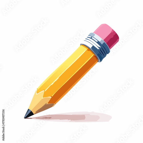 Yellow pencil with eraser isolated on white background education concept
