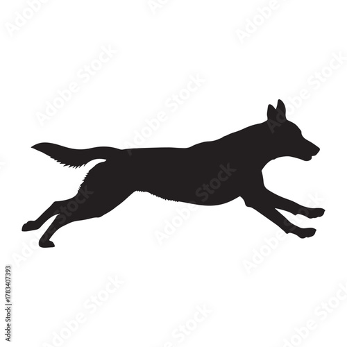 Silhouette of a dog running isolated on white background