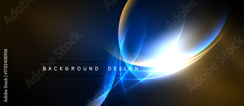 Abstract design features flowing lines, bright light, dark background. Elegant curves create dynamic visual impact. Modern aesthetic.