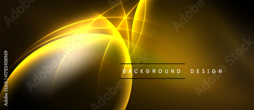 Golden lines create abstract shapes. Dark background emphasizes bright curves, glows. Modern design element for digital projects.