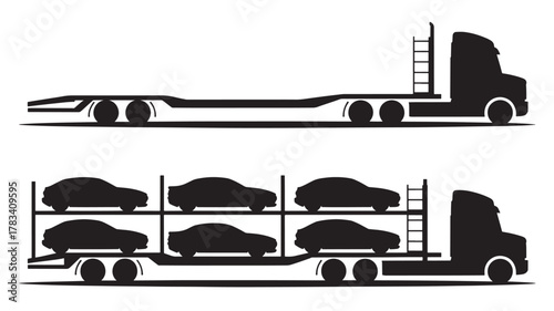 Car carrier truck vector illustration silhouette style transport vehicle for automotive industry isolated on white background