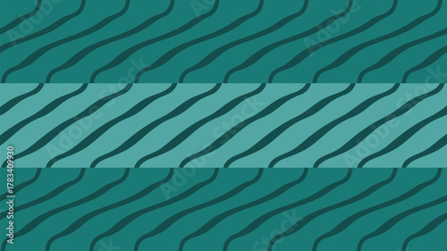 Teal and dark teal wavy lines forming a pattern with a lighter teal band in the middle section