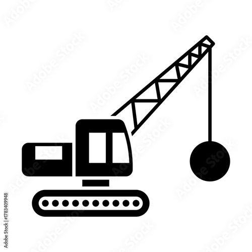 Wrecking ball glyph icon. construction vehicle illustration.