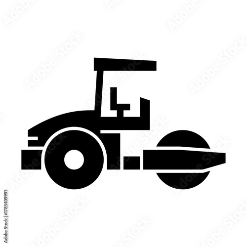 Road roller glyph icon. compactor solid illustration.