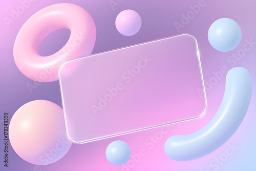 pastel gradient glass morphism empty card with copy space and 3d dynamic floating shapes