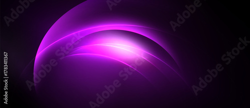 Abstract purple glow. Smooth curves radiate from bright center. Dark background creates dramatic effect. Modern design element.