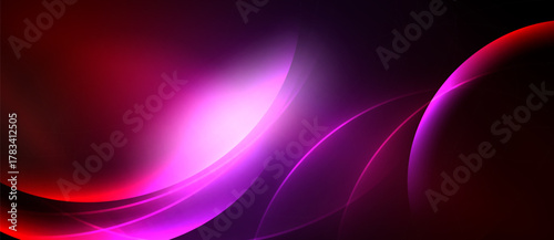 Abstract vibrant curves, flowing shapes. Pink, purple, red hues blend seamlessly. Dramatic lighting creates depth, modern aesthetic.