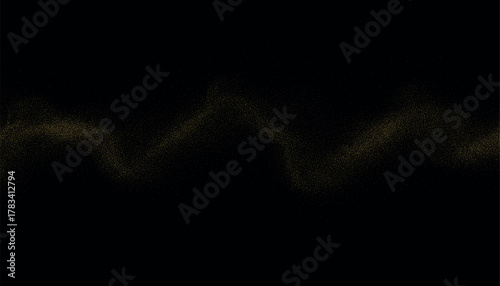 Wavy Golden Particle Line on Black Background