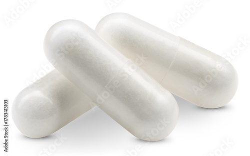 Medical pills isolated on transparent background. White pill capsule