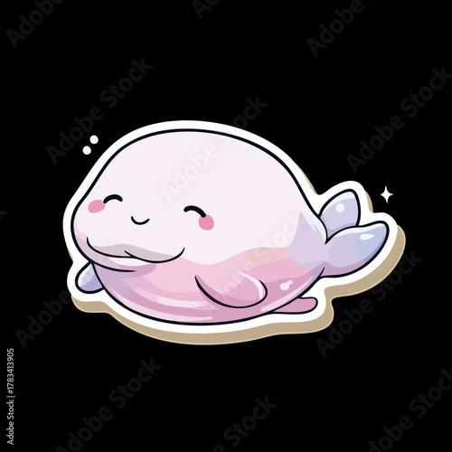 Cute Kawaii Style Beluga Whale Character Smiling with Shiny Sparkles Illustration