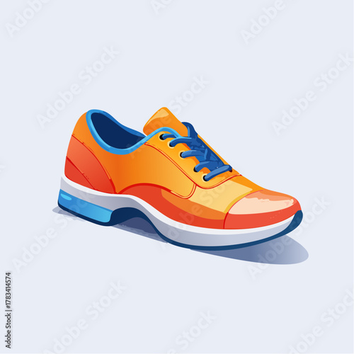 Vibrant orange and blue running shoe illustration on white background