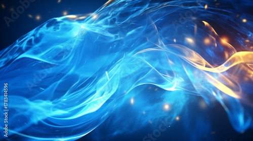 Luminous Blue and Orange Abstract Fluid Energy Pattern Background with Glowing Particles