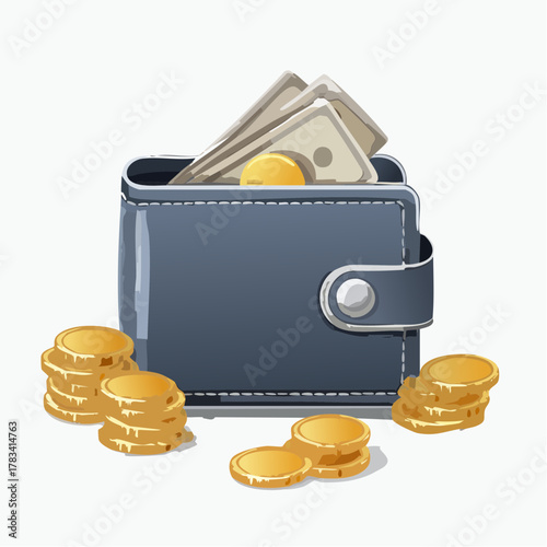 Wallet with money and coins illustration for financial concepts