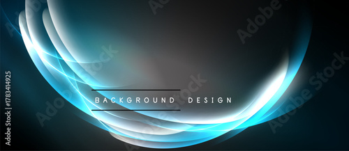 Abstract blue light waves form elegant backdrop. Dark center creates depth, modern aesthetic. Simple text reads background design.