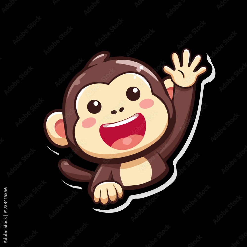 Fototapeta premium Cartoon Style Adorable Monkey Character Waving Hand Isolated Illustration