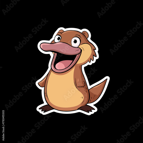 Cartoon Style Cute Platypus Smiling and Happily Walking Animal Illustration