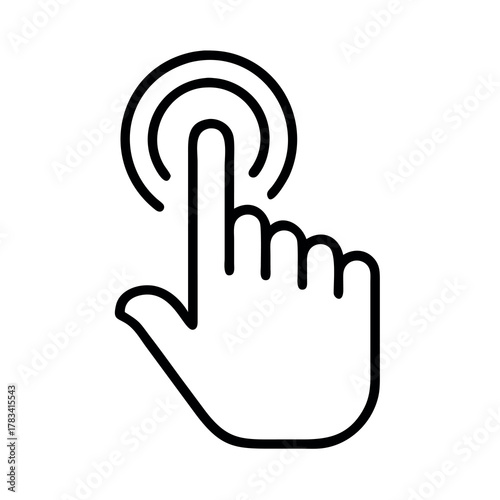 Simple outline icon of a finger tapping on a touchscreen interface