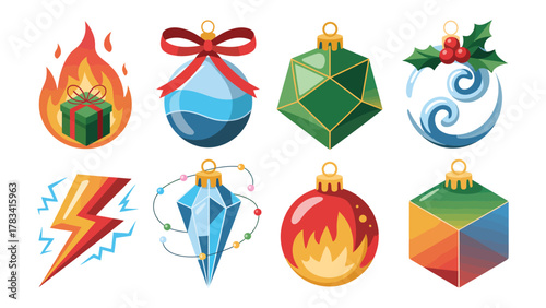 Festive Holiday Decorations: A vibrant arrangement of unique and ornate Christmas ornaments, perfect for adding a touch of holiday spirit and joy to any setting.