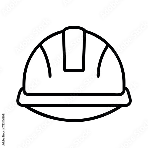 Simple line art icon of a white hard hat for construction and safety work