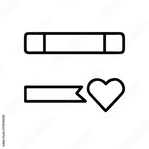 Simple outline icons of a horizontal bar and a ribbon with a heart symbol